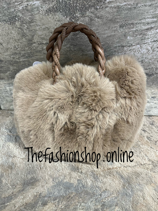 Evie Mocha small faux fur bag