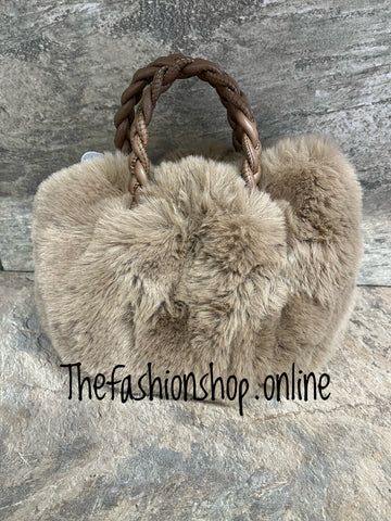 Evie Mocha small faux fur bag