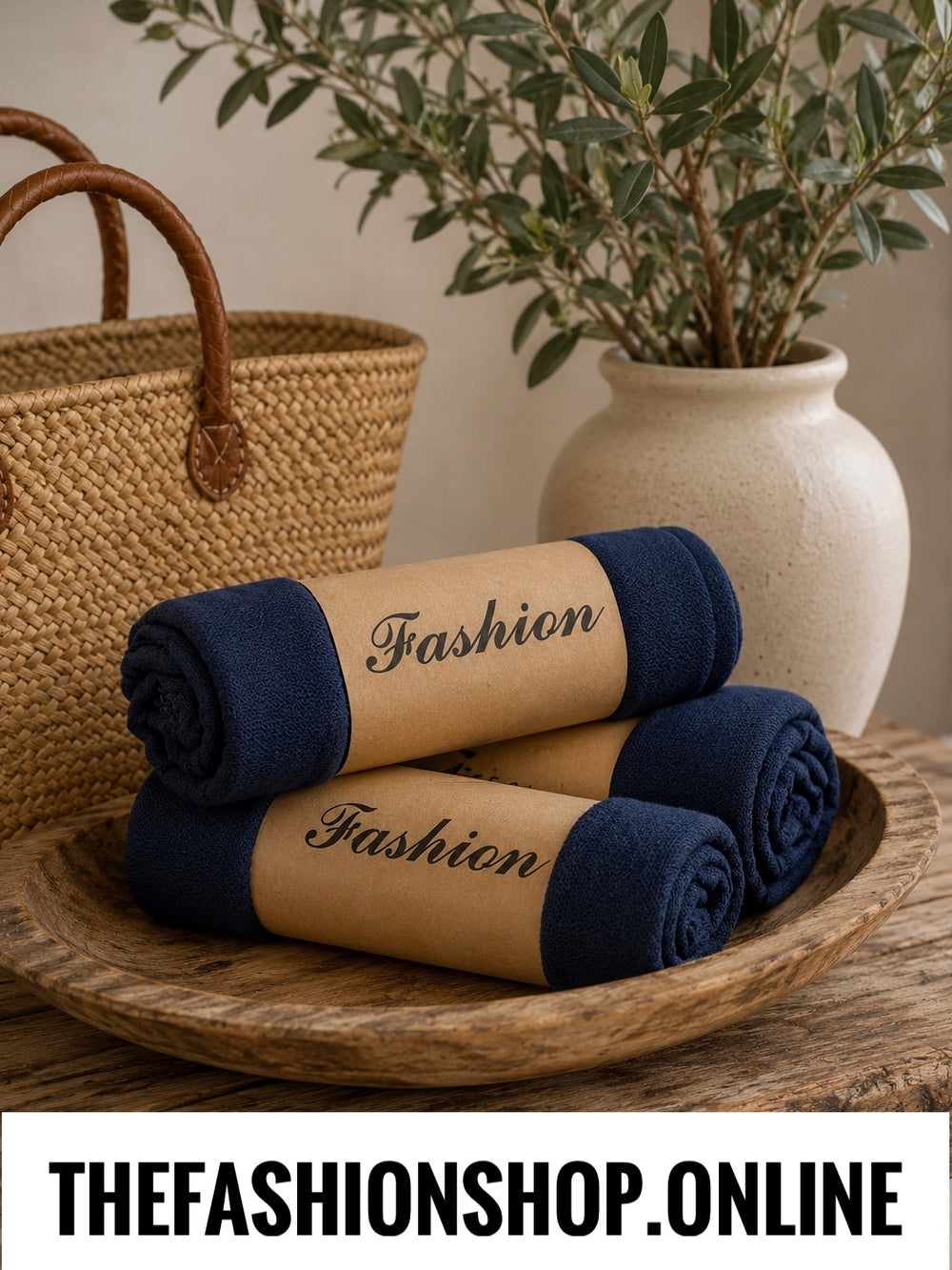 Navy fine waffle scarf