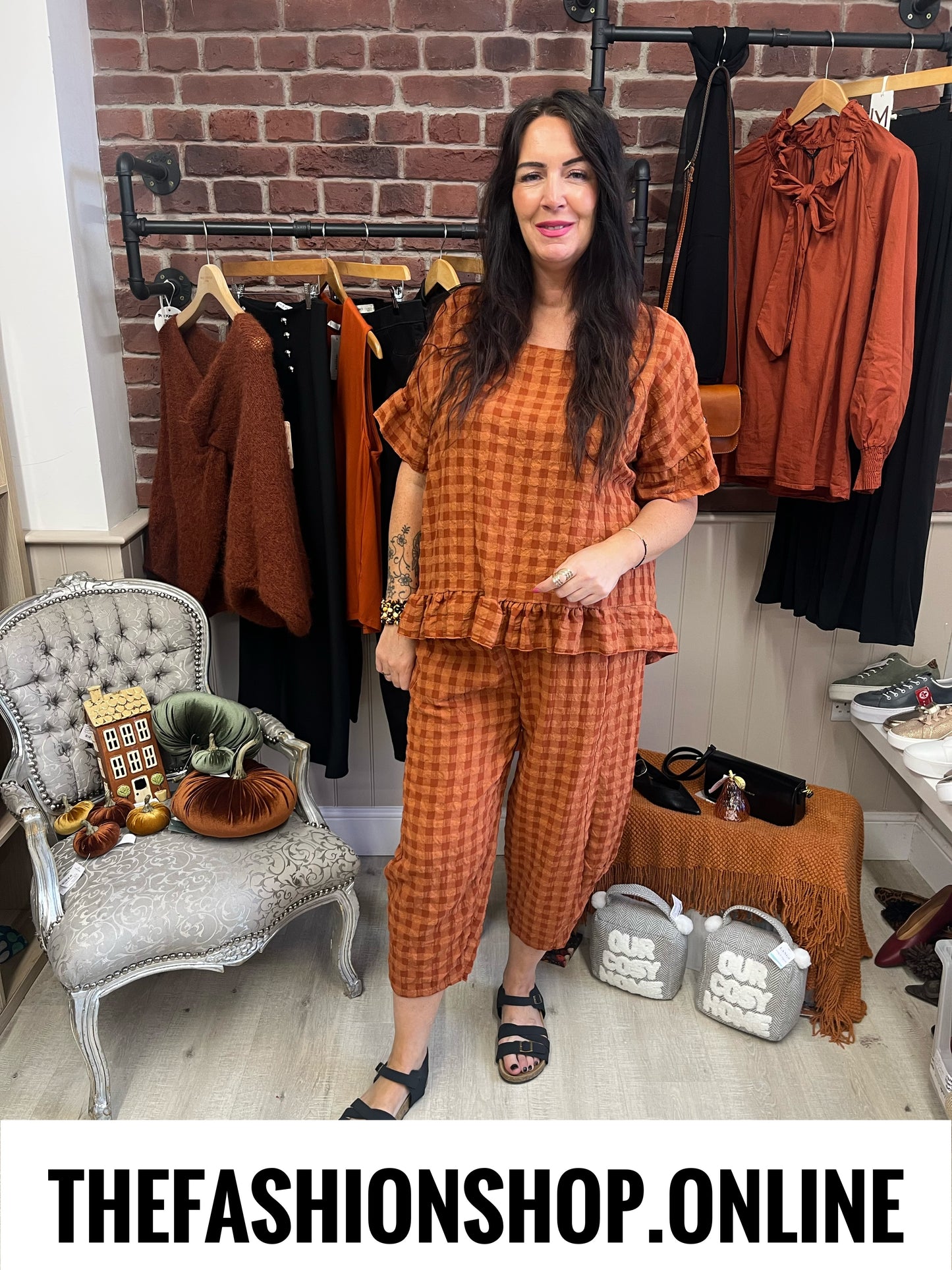 Vivian cinnamon gingham balloon trousers 10-18
