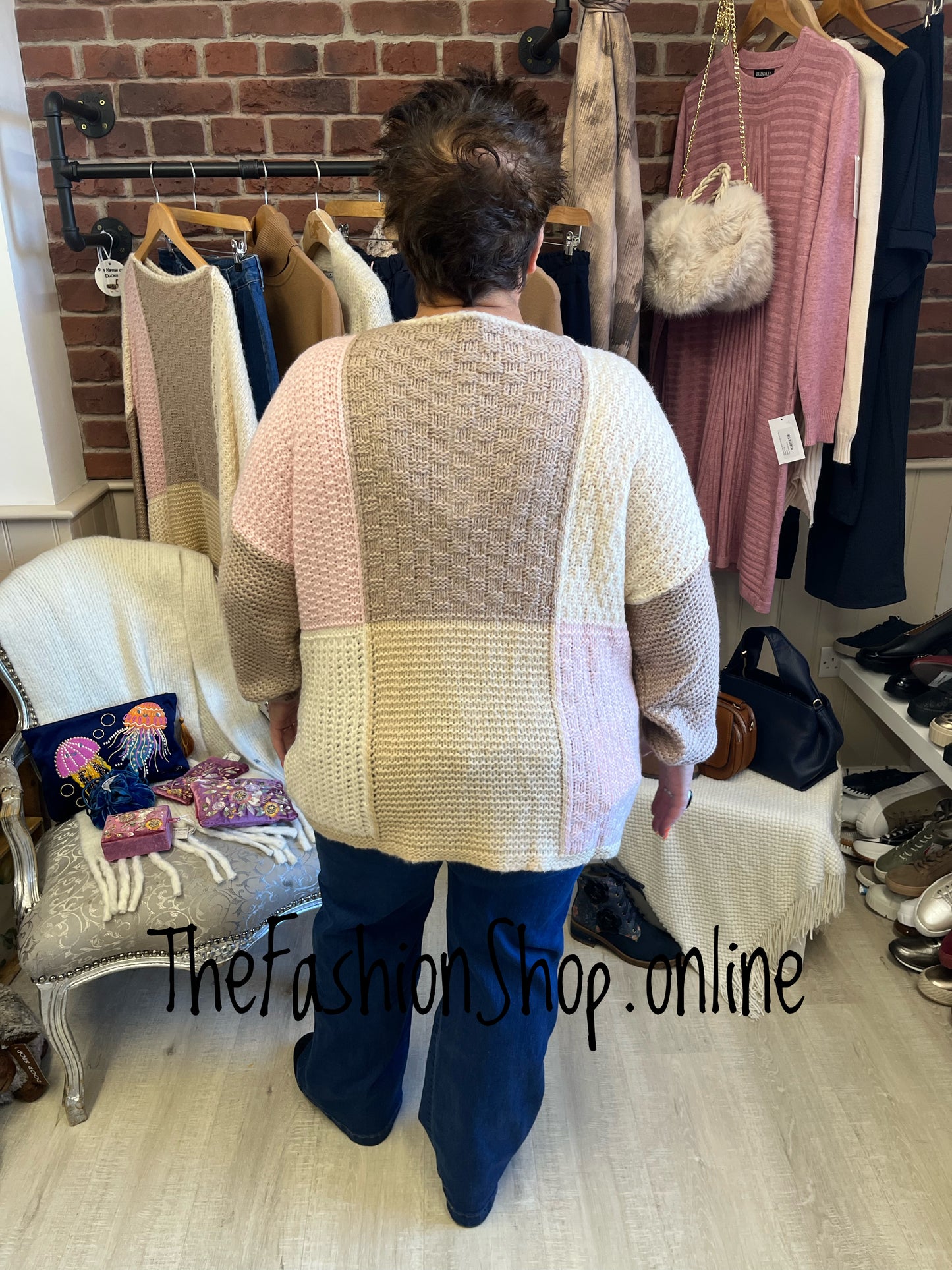 Casey pink and beige patch jumper 12-22