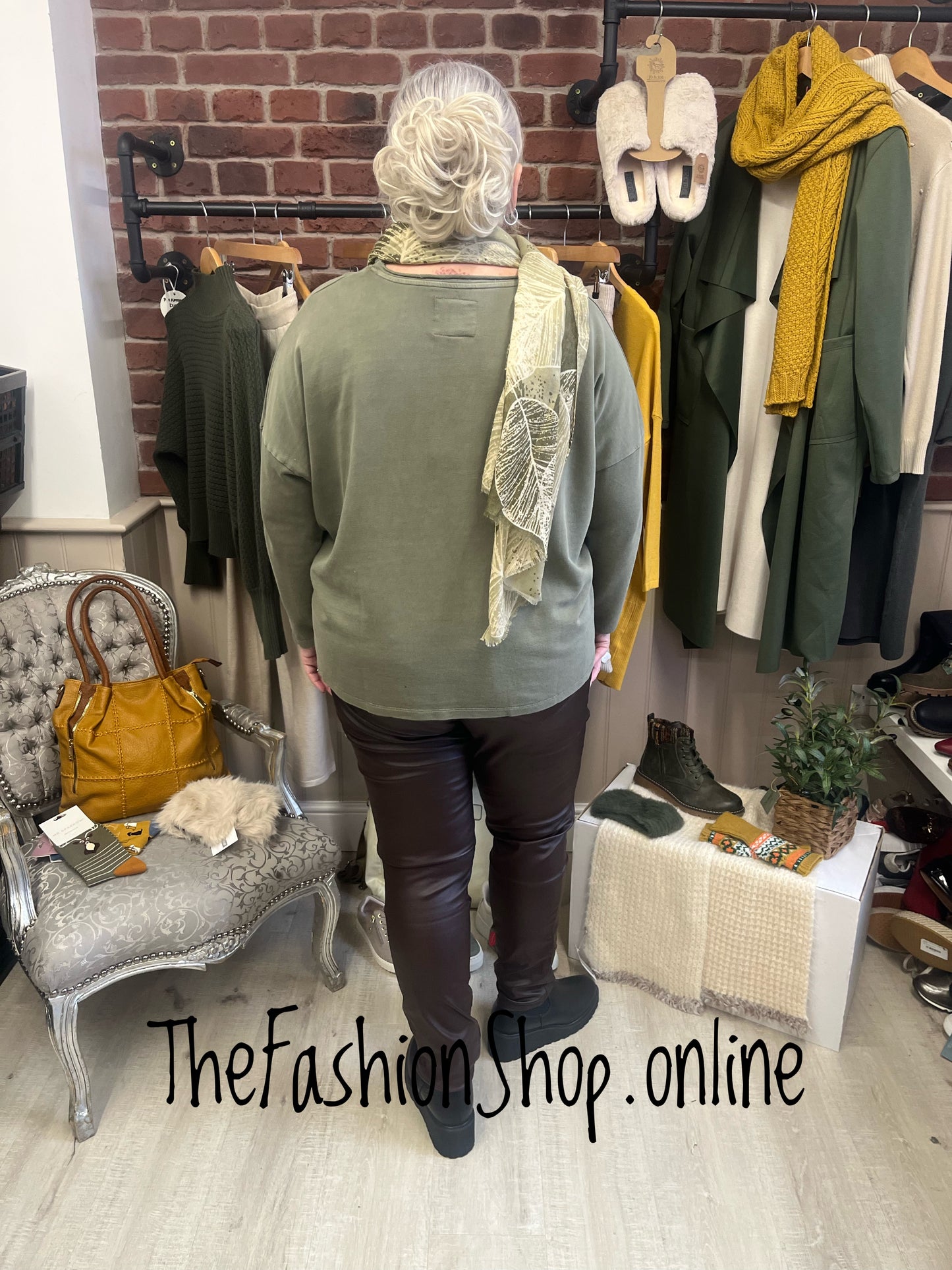 Imogen khaki bow sweatshirt sizes 10-14 and 16-20