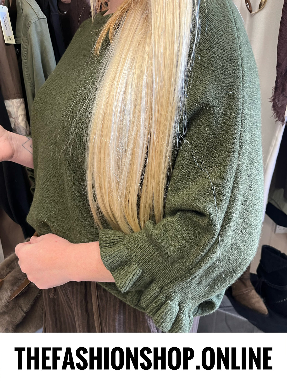Zara khaki frill sleeve jumper 10-16