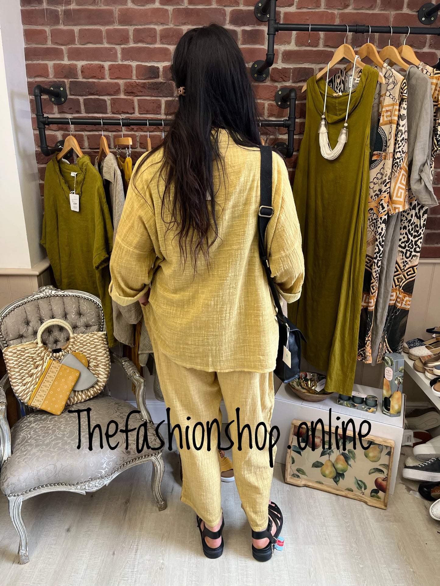 Saffron yellow tie front trouser suit 14-18