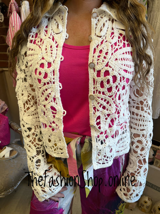 Gabby white crochet shirt 8-14