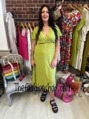 Lime spot dress with side split sizes 10-16