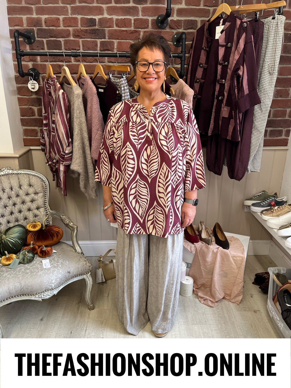 Lorena wine leaf print tunic 14-20