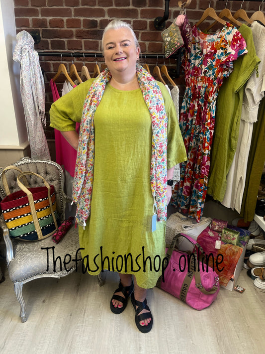 Keira olive cocoon dress with straight hem 16-22