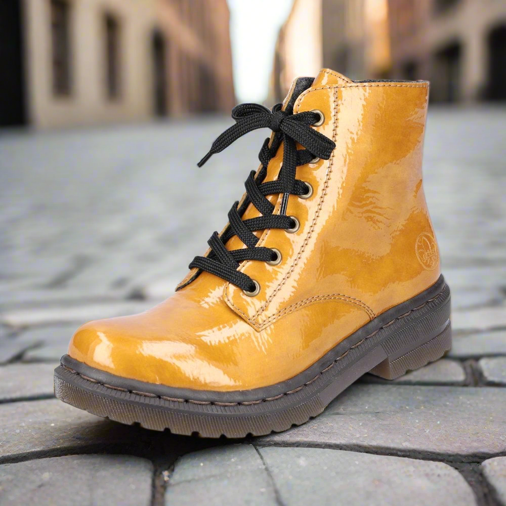 Rieker yellow lace up ankle boots with side zip sizes 4 8 The Fashion Shop
