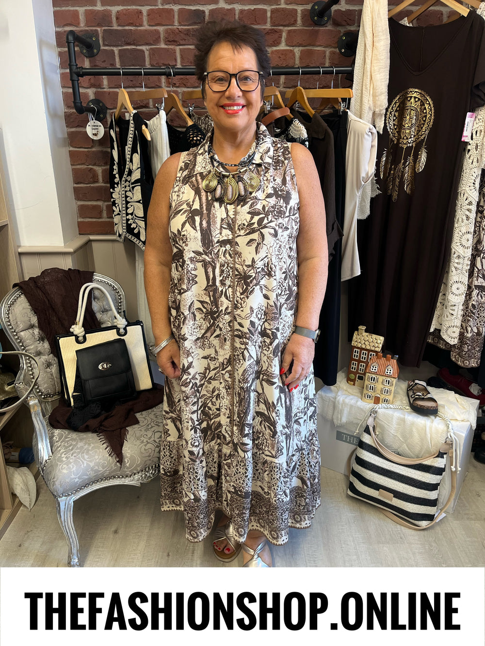 Olivia brown printed shirt dress sizes 12, 14 and 16