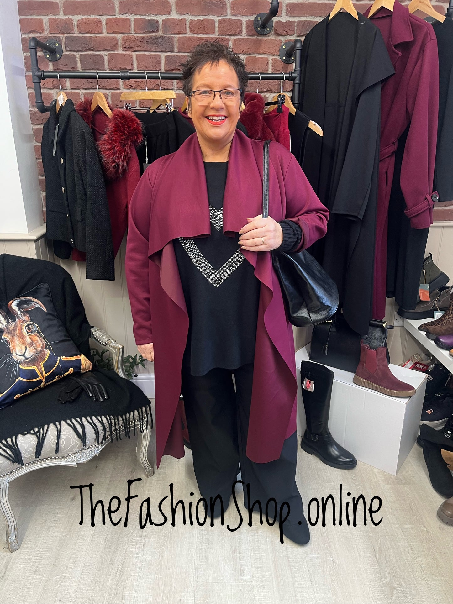 Erin wine waterfall jacket 14-22