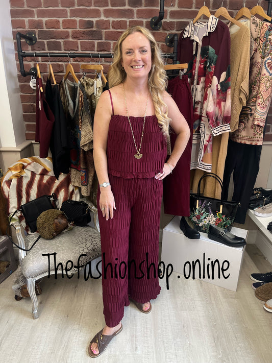 Hannah wine pin tuck jumpsuit 10-14