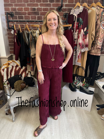 Hannah wine pin tuck jumpsuit 10-14