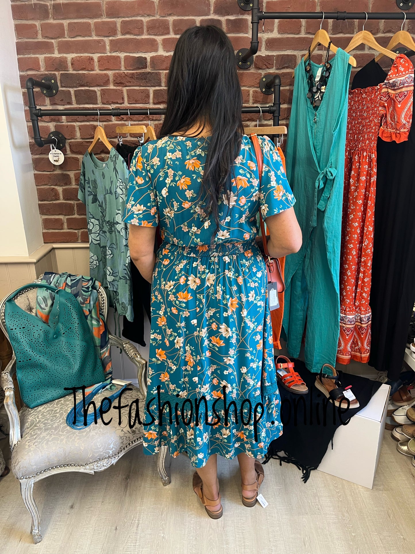 Stella Morgan teal floral print dress sizes 12-20
