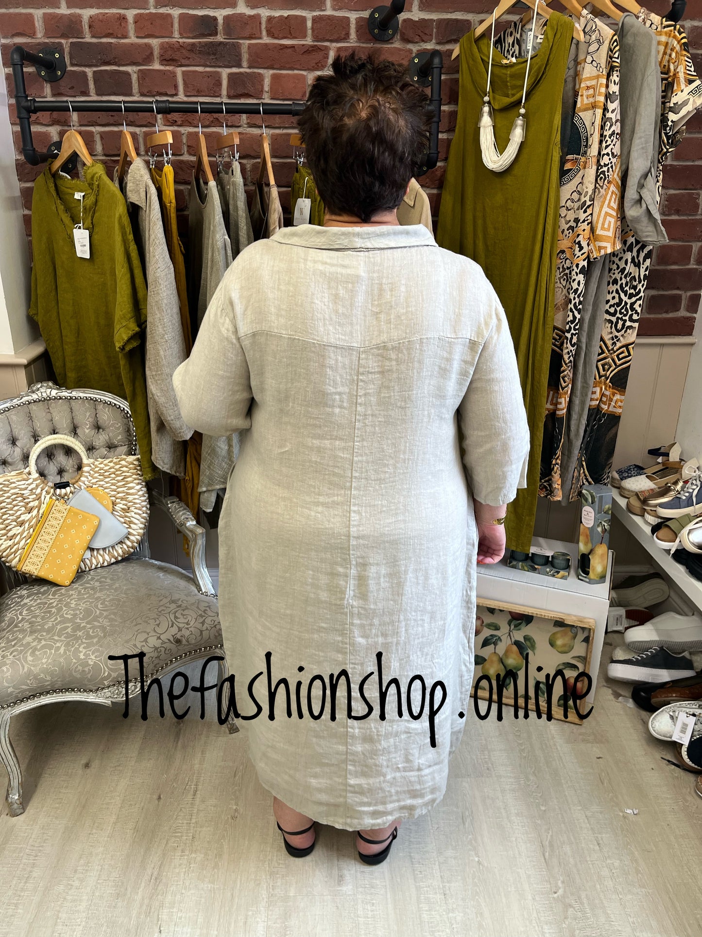 Evelyn beige linen cocoon dress 16-22