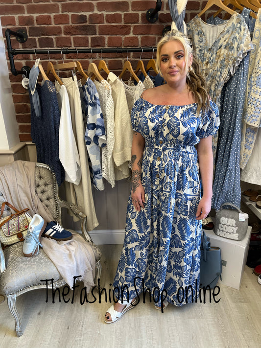 Lillie blue leaves gypsy maxi dress 8-18