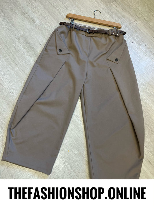 Tara mocha trousers with studded belt 8-16