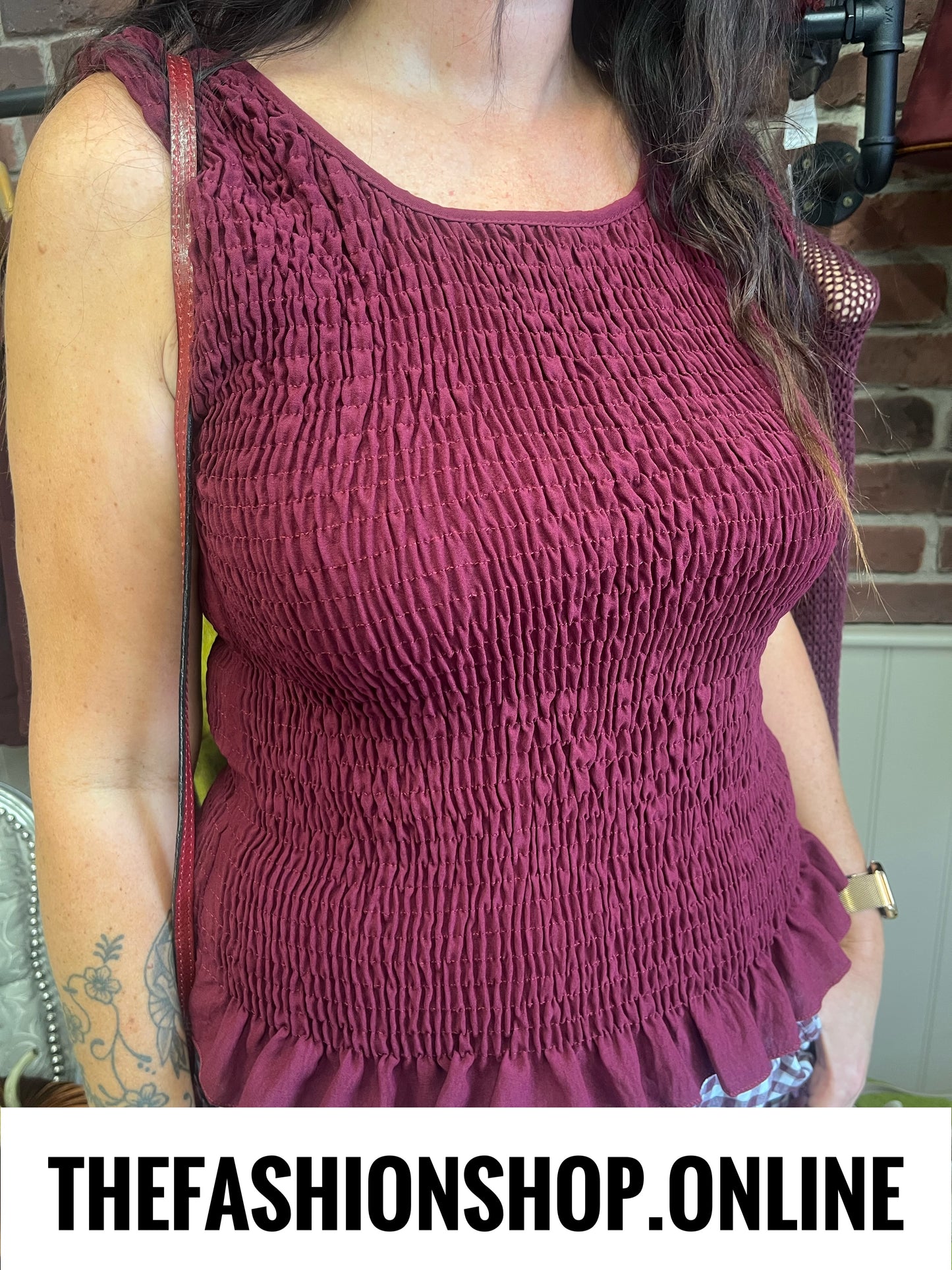 Sadie wine shirred frill top 12-18