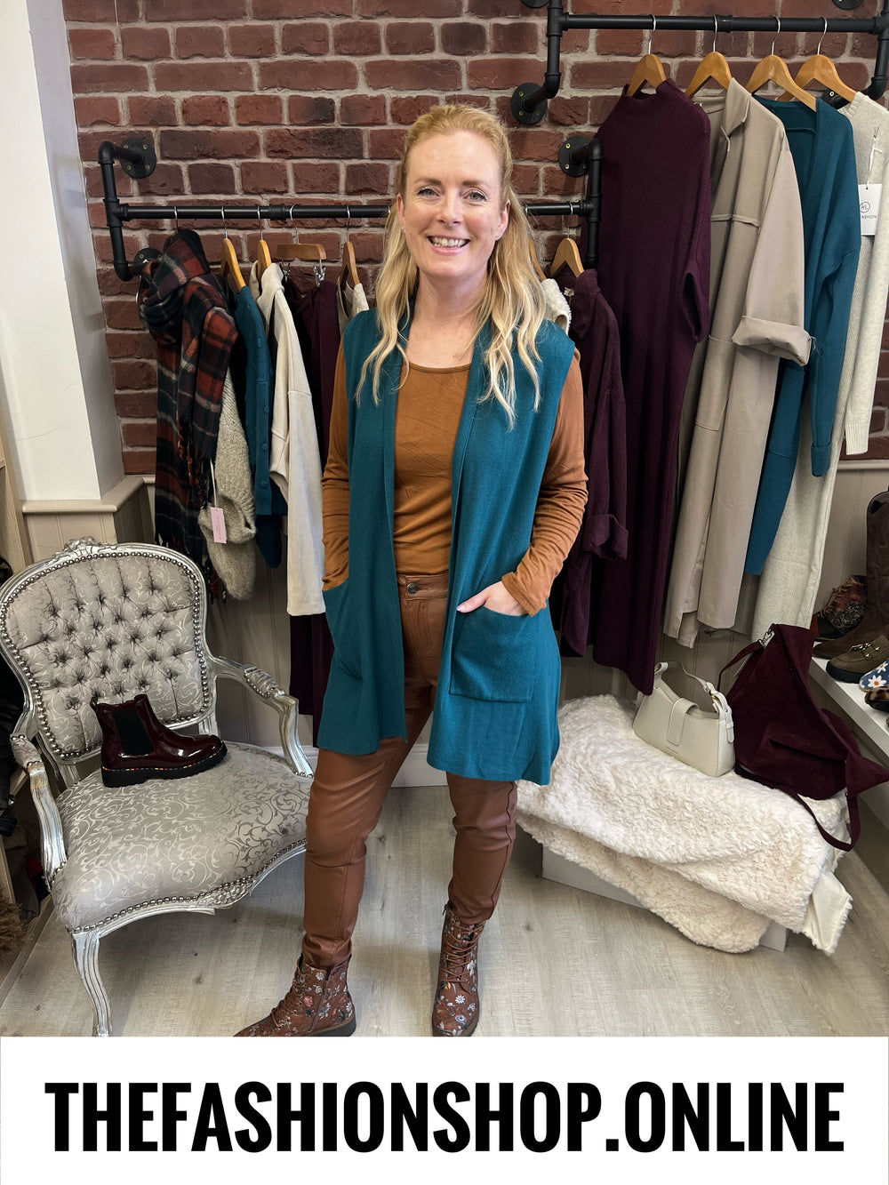 Monica teal waterfall waistcoat 8-20