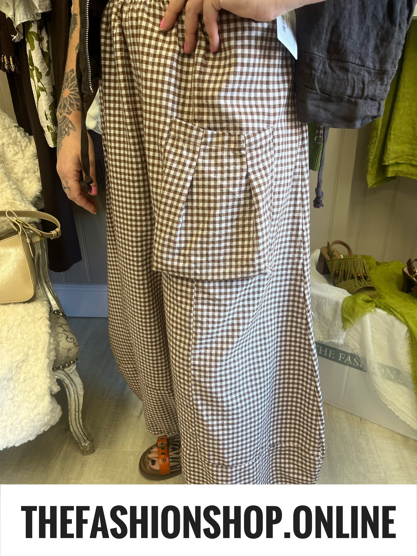 Imogen brown gingham wide leg trousers 10-18