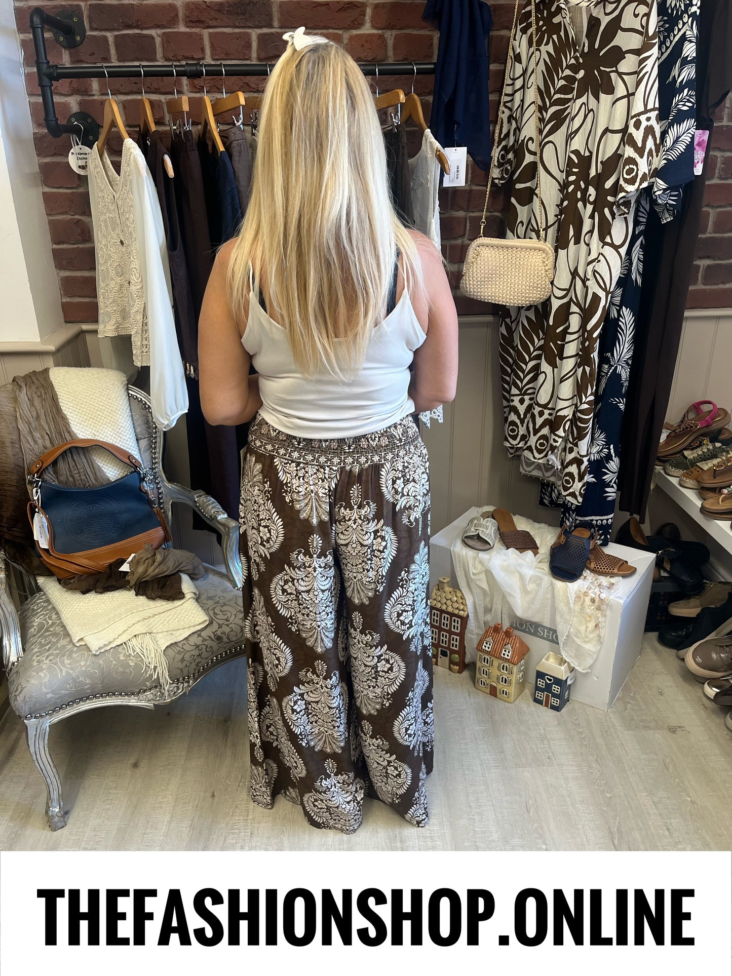 Agatha brown damask palazzo trousers 8-14