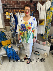 Ashley blue, yellow and green floral knitted top 16-20