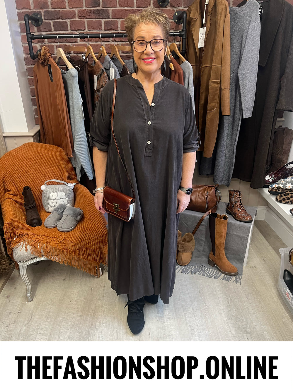 Demi brown needle cord dress 16-22
