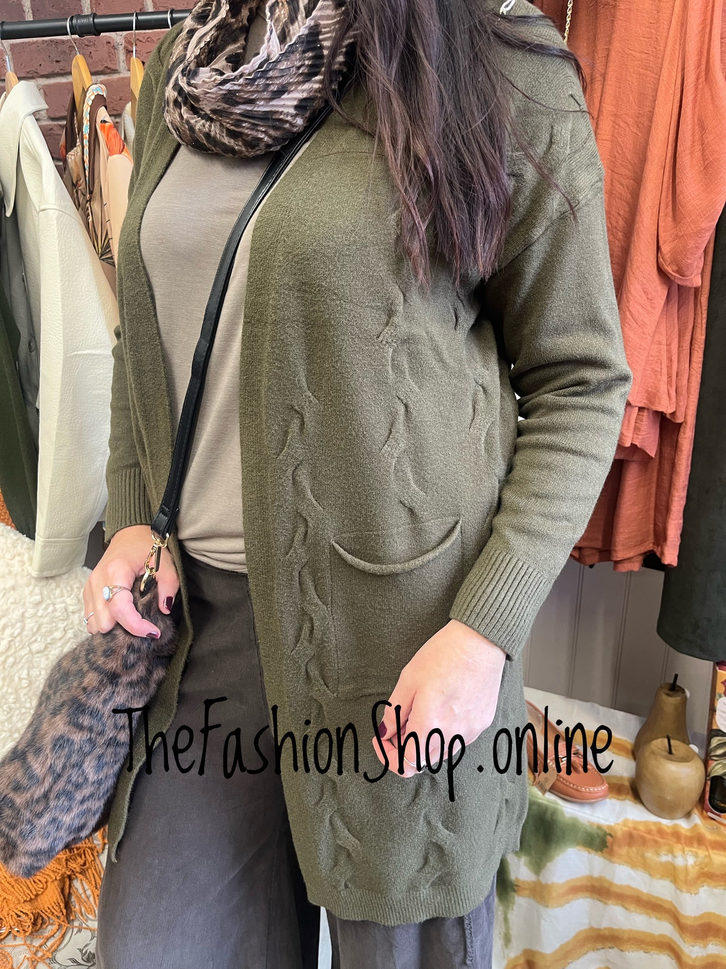 Bianca khaki mid length cardigan 12-16