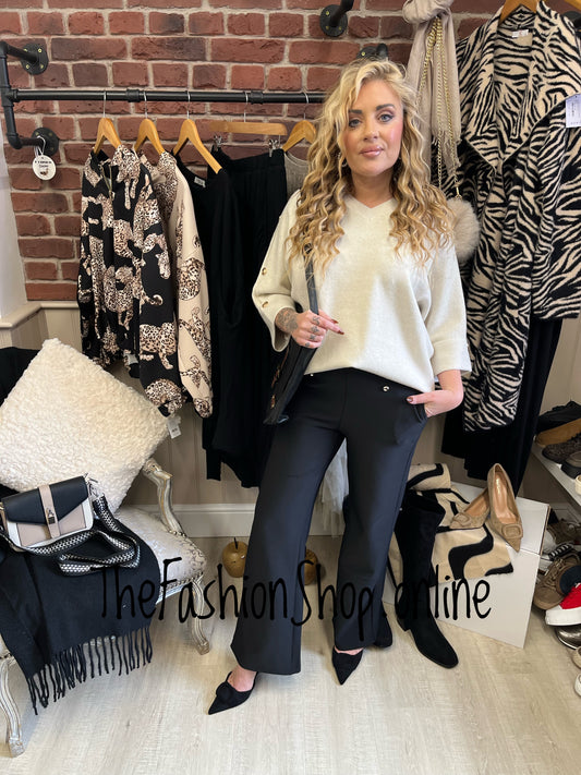 Hallie beige jumper with gold button detail 10-16