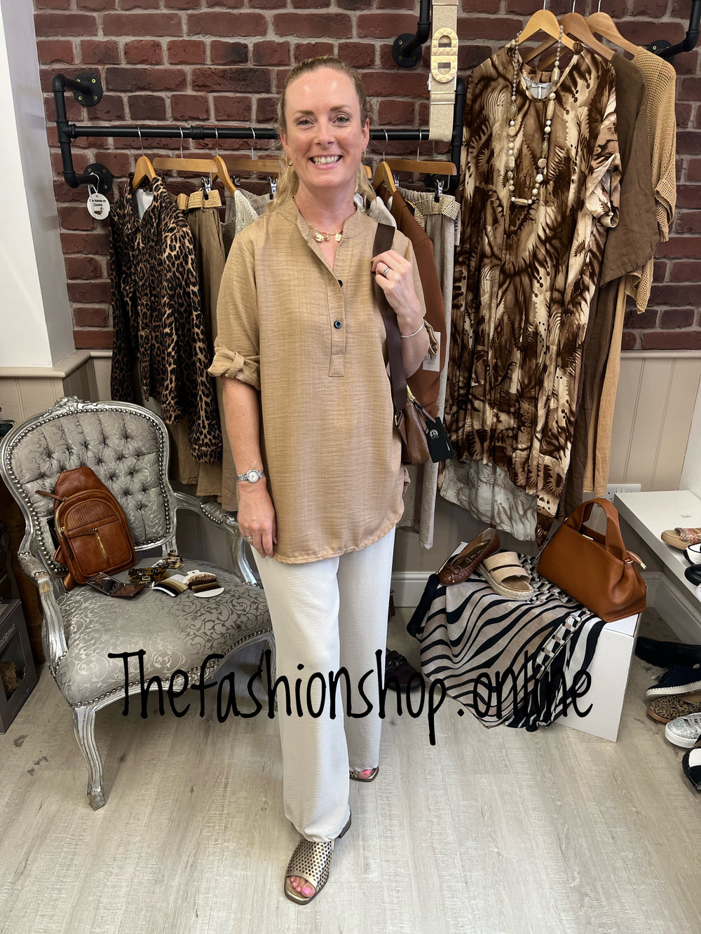 Layla camel high low blouse 8-14