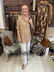 Layla camel high low blouse 8-14