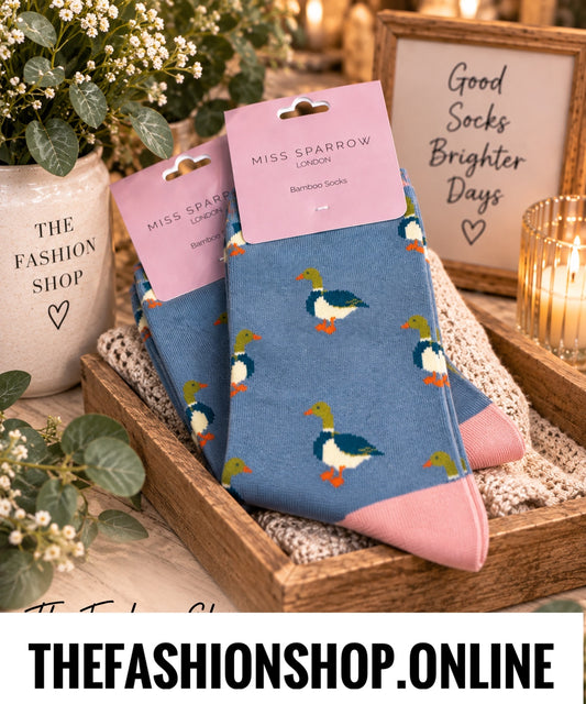 Miss Sparrow Blue Mallards Bamboo socks 3-7