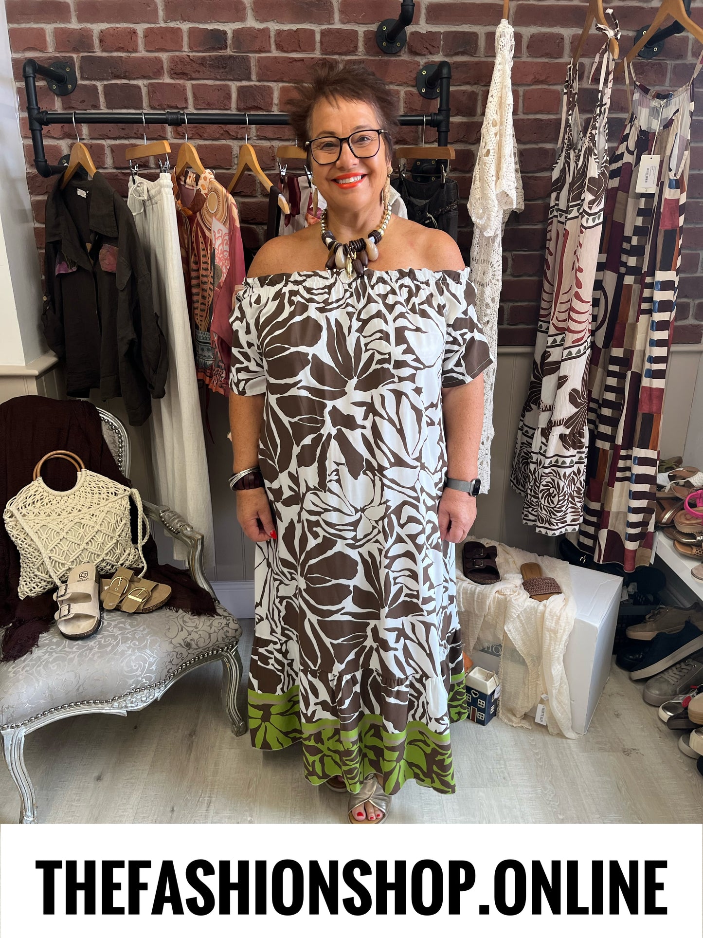 Molly brown printed bardot dress 14-20