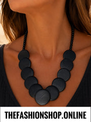 Sienna Wooden Circles  Statement Necklace in Black