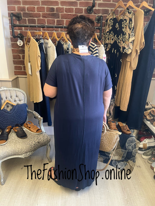 Navy V neck Dress Up Dress Down Dress with side split 16-26