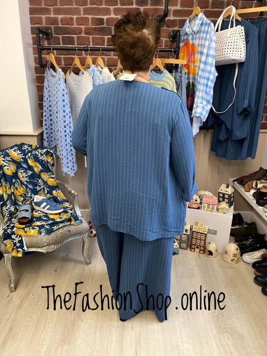 Chloe denim blue striped waterfall jacket 14-22