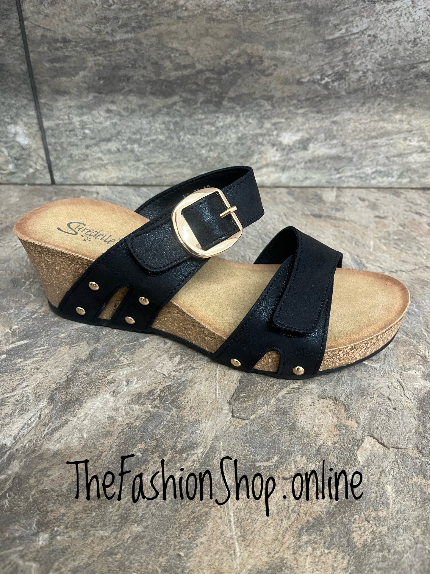Amelia black studded wedge sandals sizes 3-8 (36-41)
