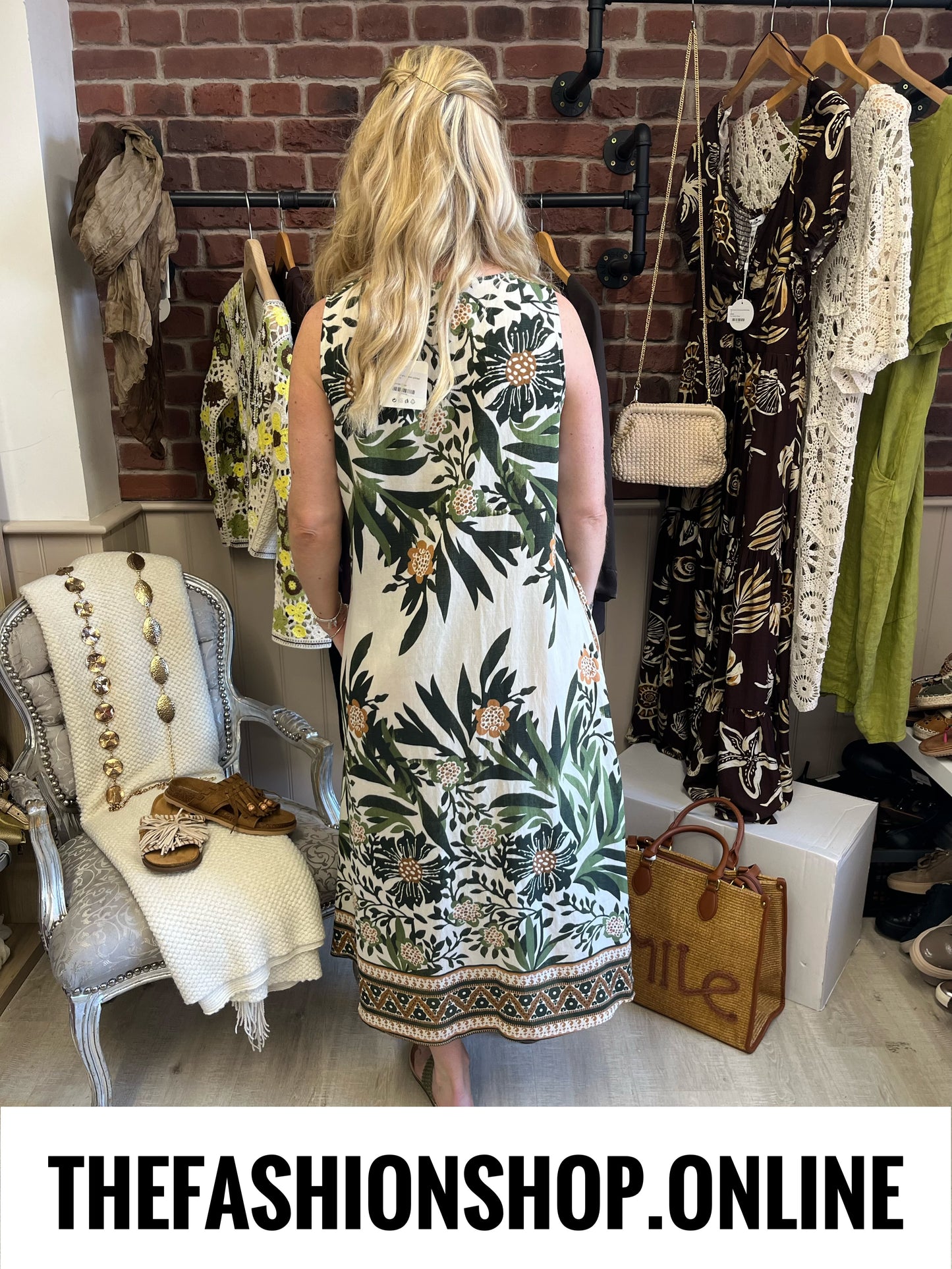 Jillian khaki and cream printed dress 10-16
