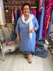 Evelyn blue linen cocoon dress 16-22