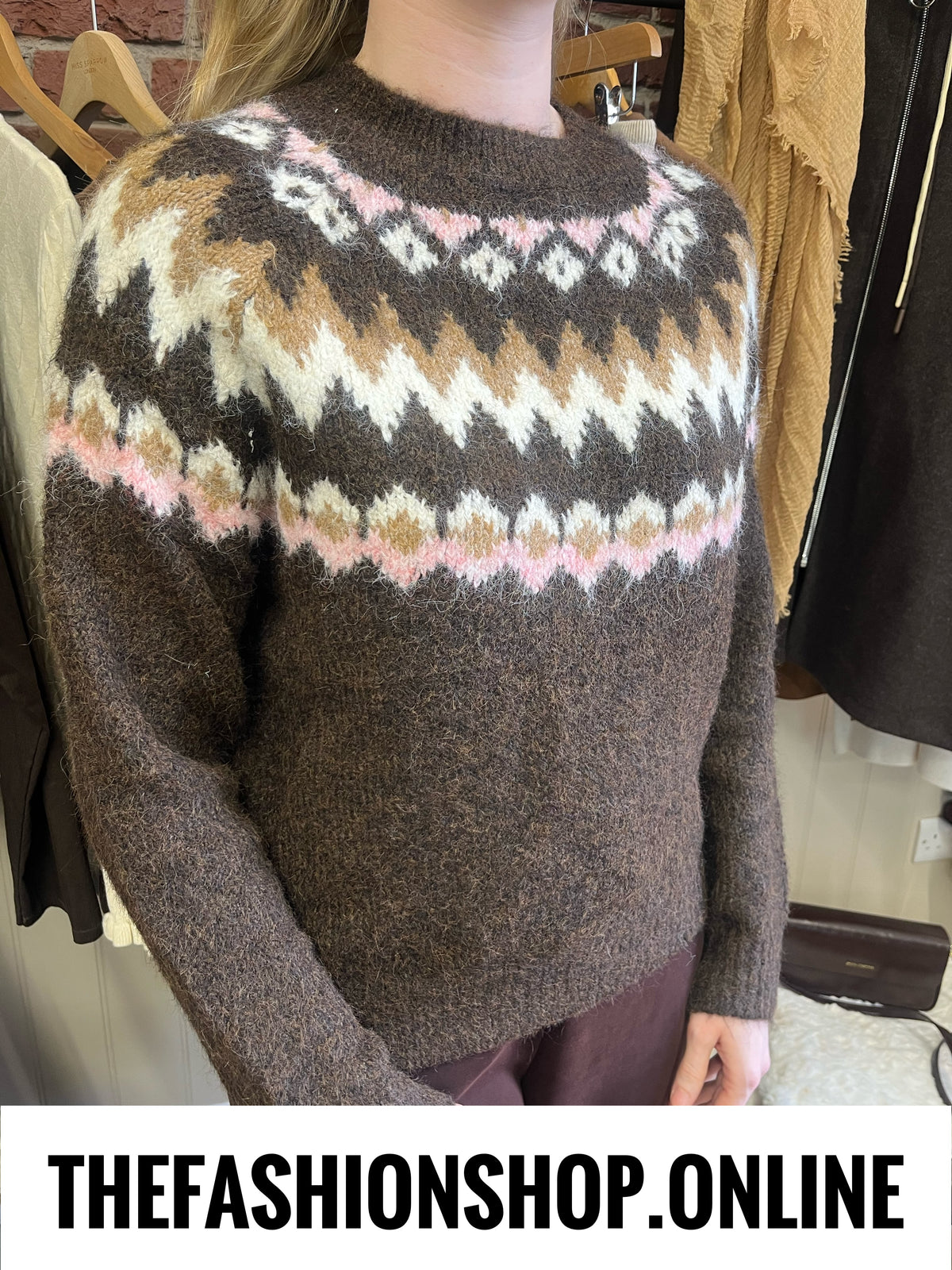 Nala brown Fair Isle wool mix jumper 10-18