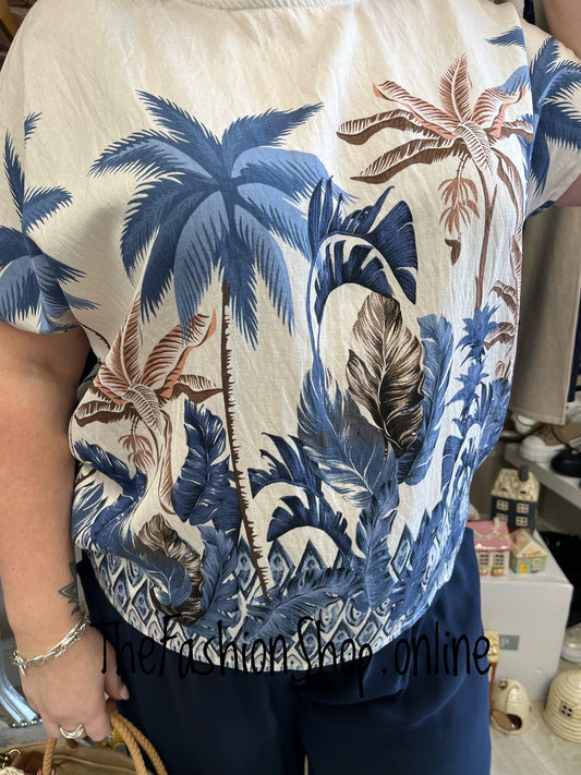 Wendy blue and cream palm leaf top 12-18