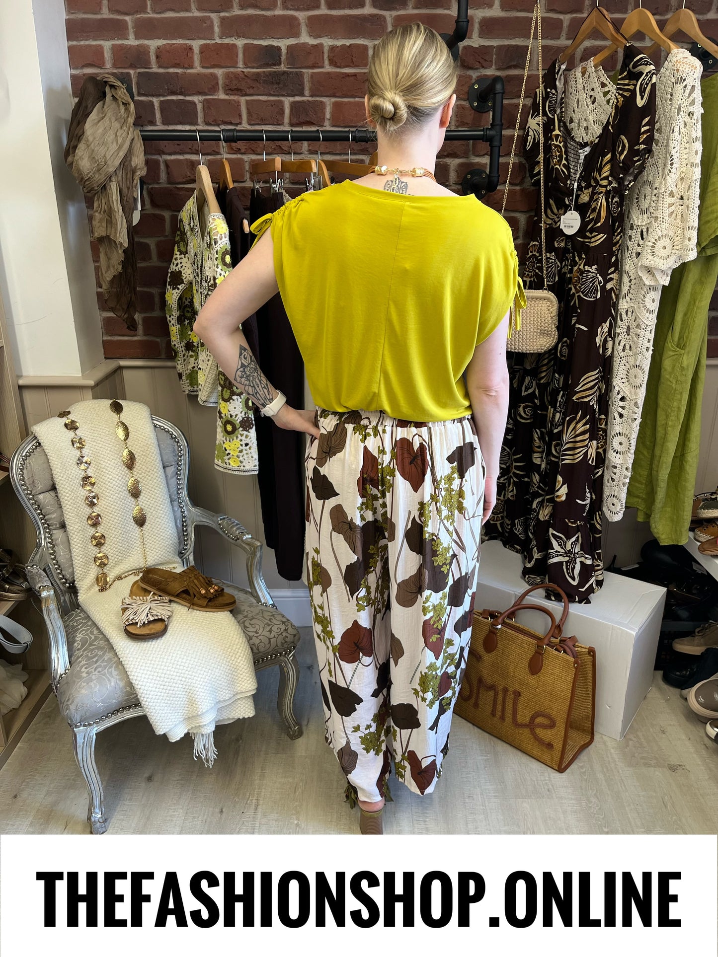 Aria olive and brown wide leg trousers 10-16
