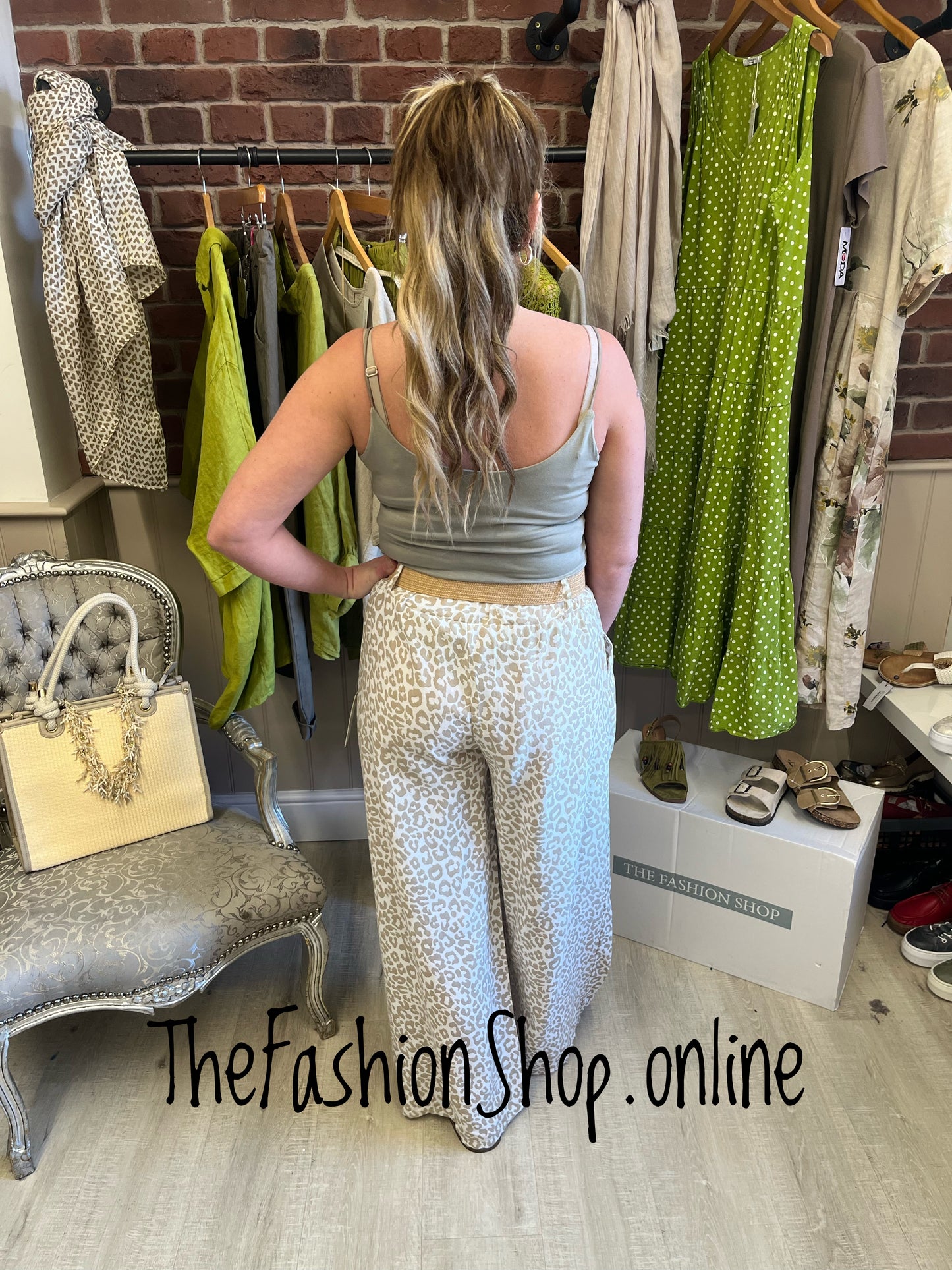 Alana beige leopard print trousers with belt 10-16