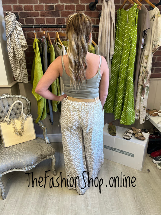 Alana beige leopard print trousers with belt 10-16