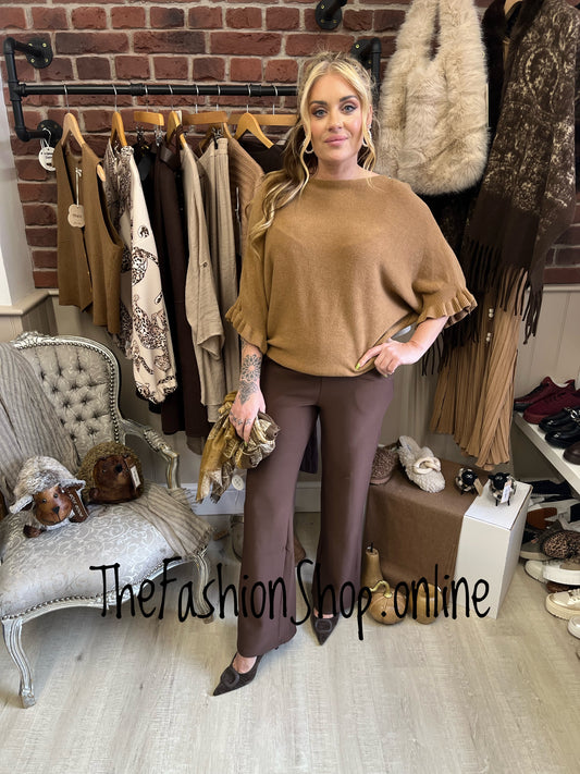 Norah camel jumper with frill sleeve 8-16