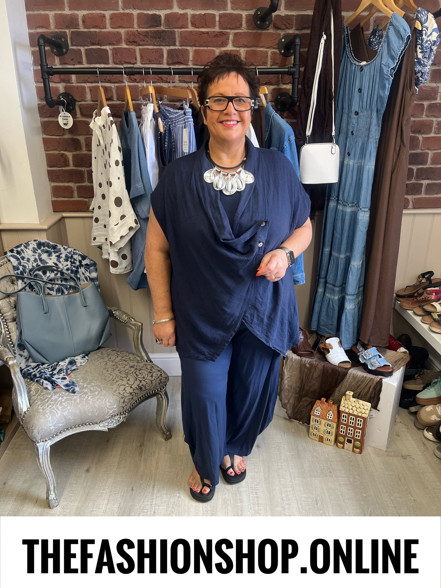 Marlene navy linen mix drape jacket 14-22