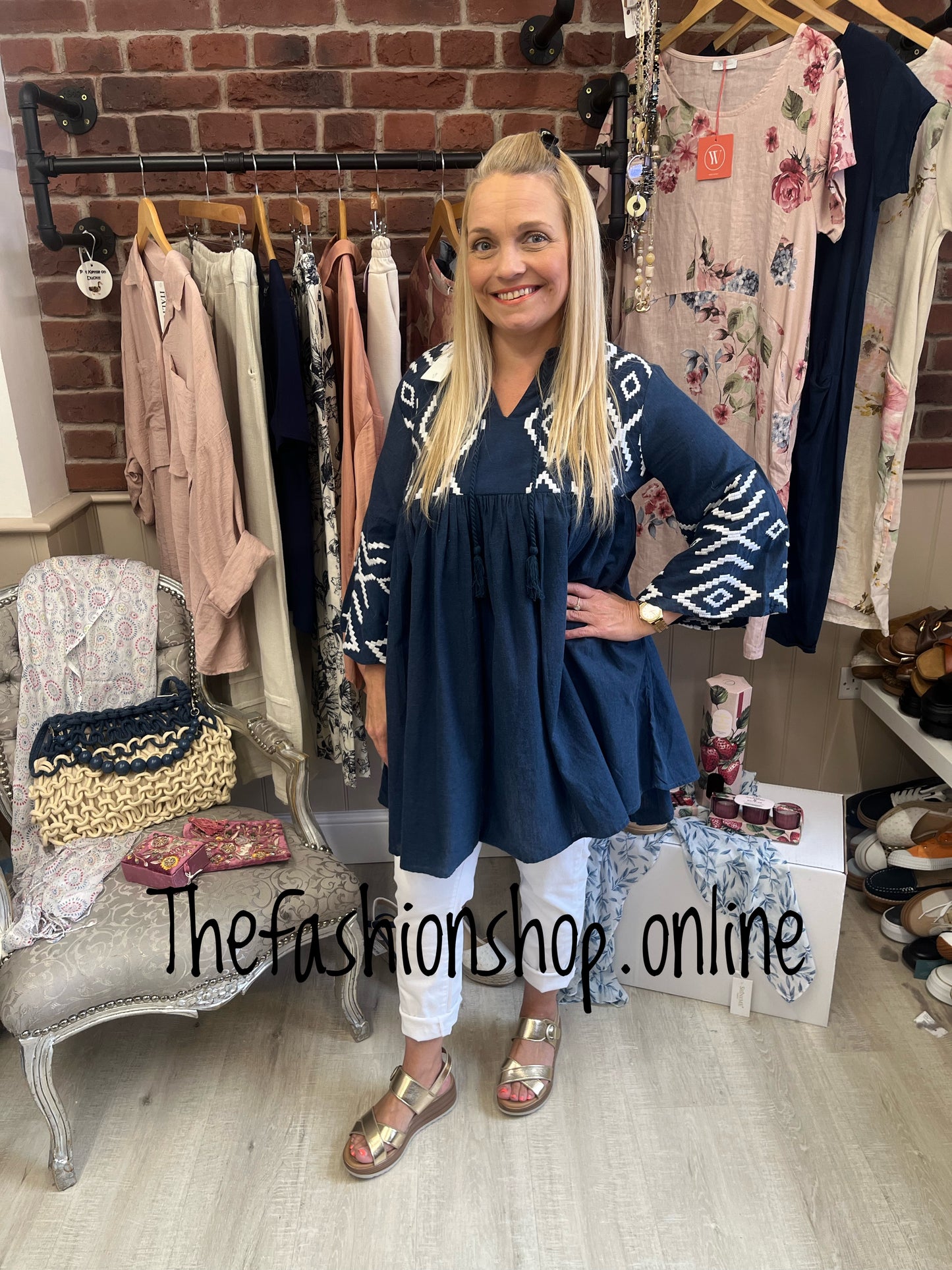 Navy and white embroidered smock sizes 10, 12 and 14