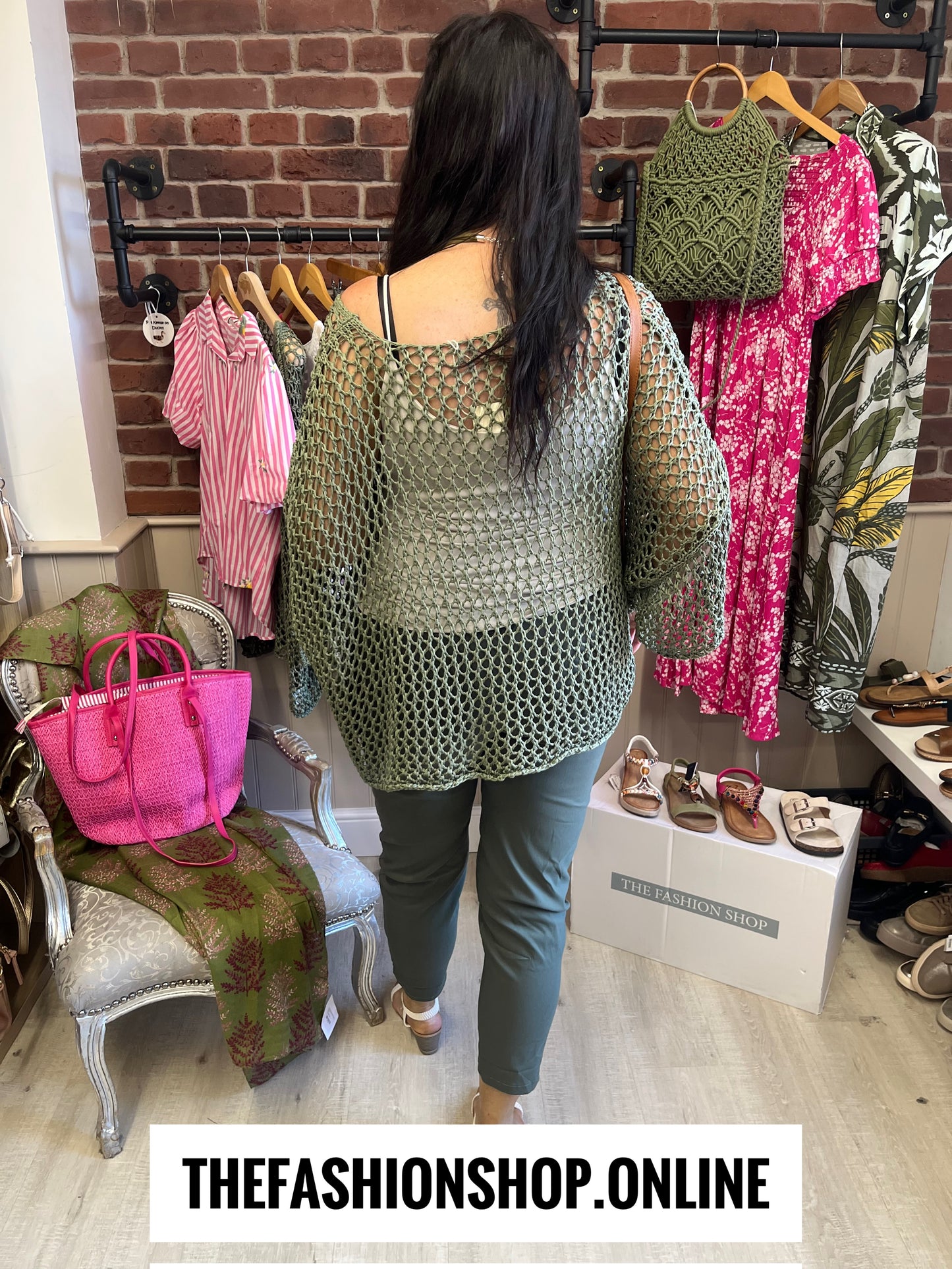 Evelyn khaki crochet layering top 14-22