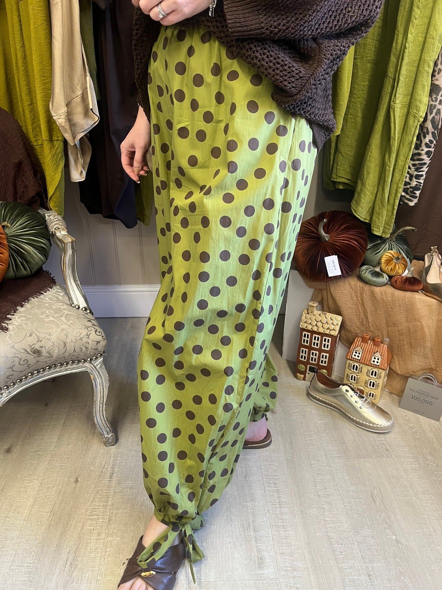 Cassidy olive and brown spot trousers 8-14