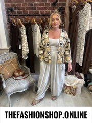 Caroline beige linen mix barrel leg trousers 10-20